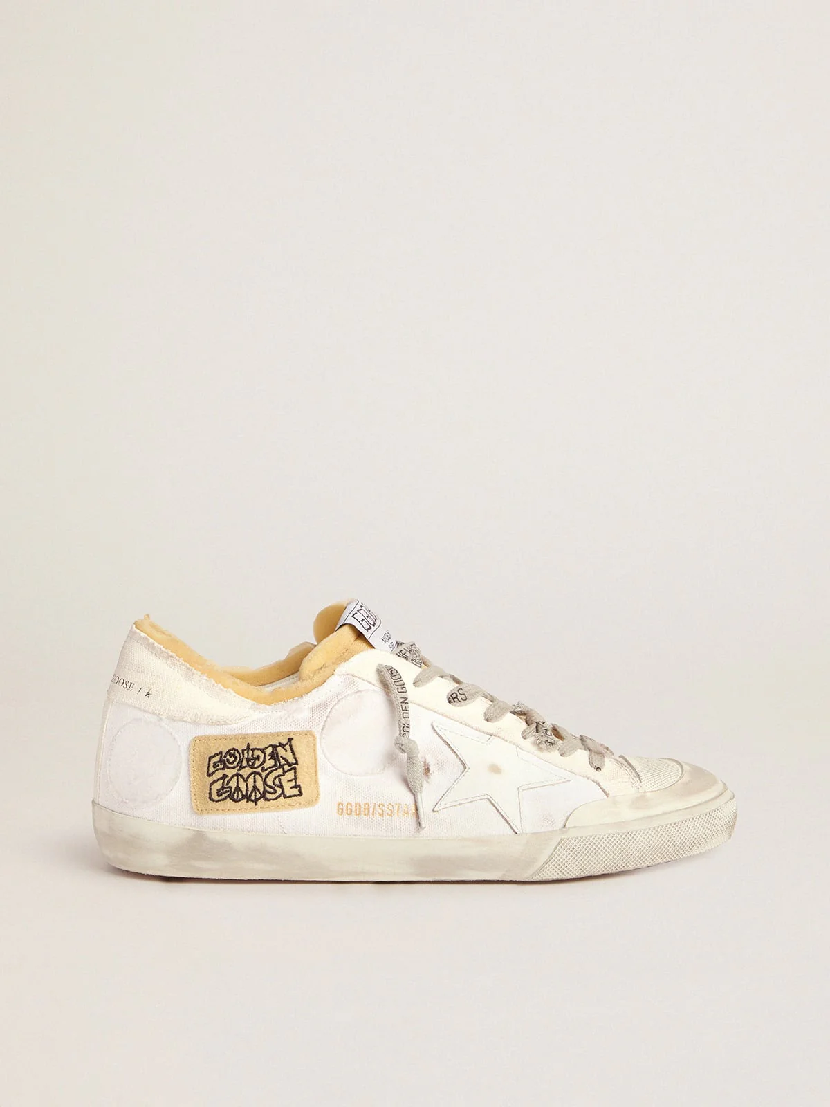 Men | Canvas Super-Star Sneakers with Side Patch | White x Beige - Image 4