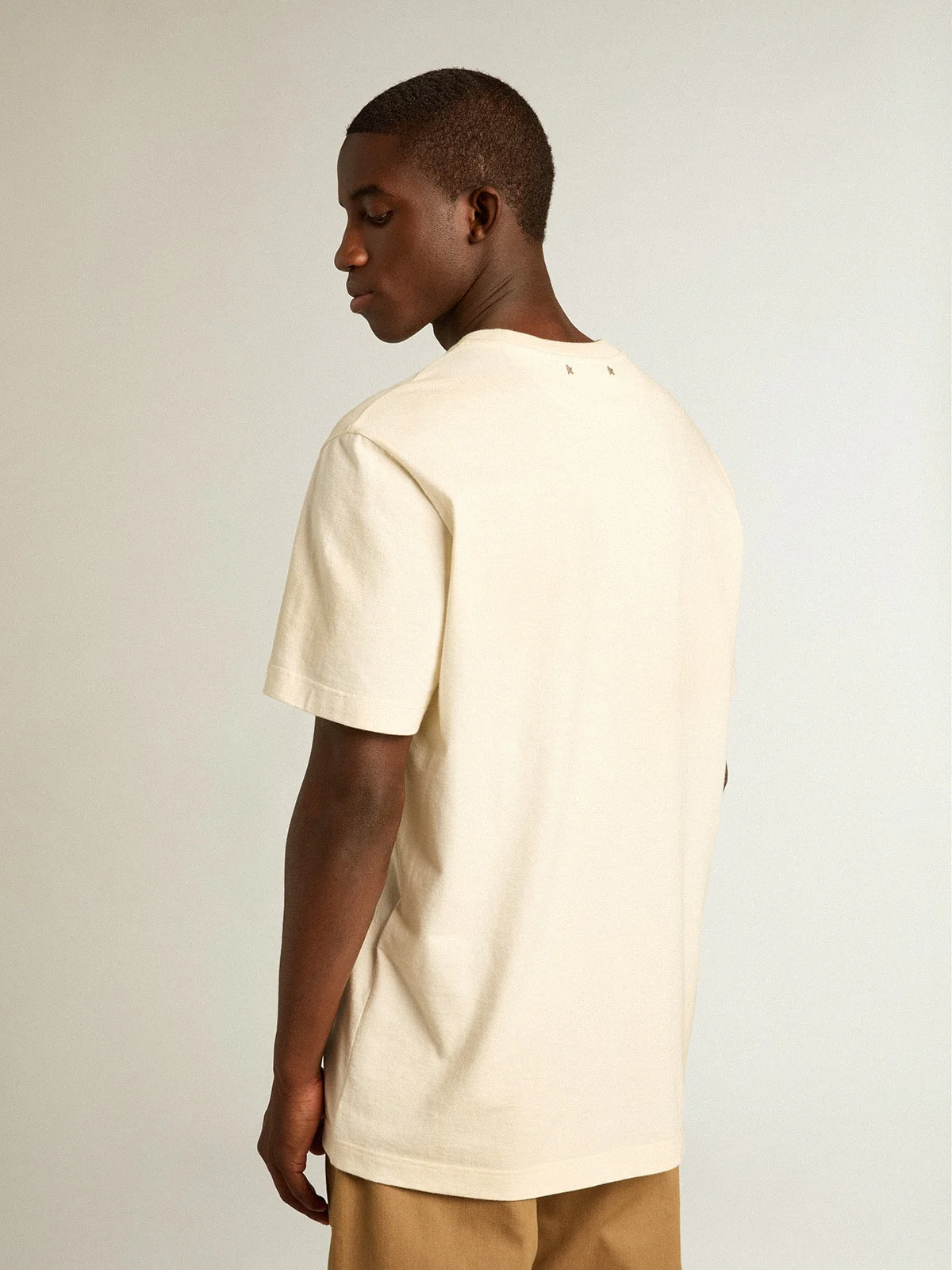 Men | Cotton T-Shirt Aged White with Faded Lettering | Heritage White x Black - Image 4