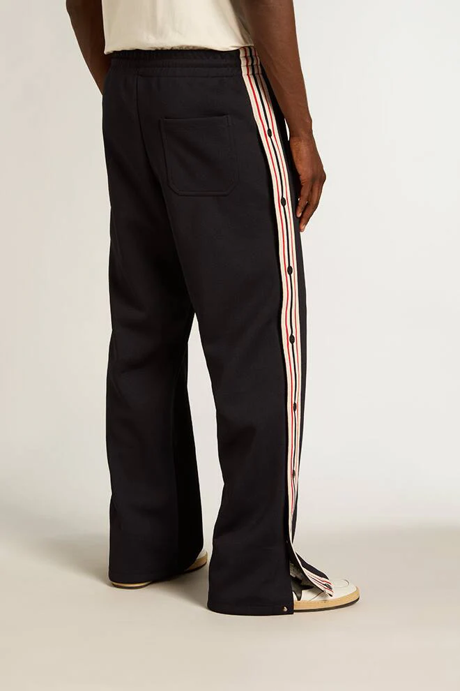 Men | Dark Blue Joggings Wide Tapered Leg Fit with Metal Clips | Dark Blue x Papyrus - Image 4