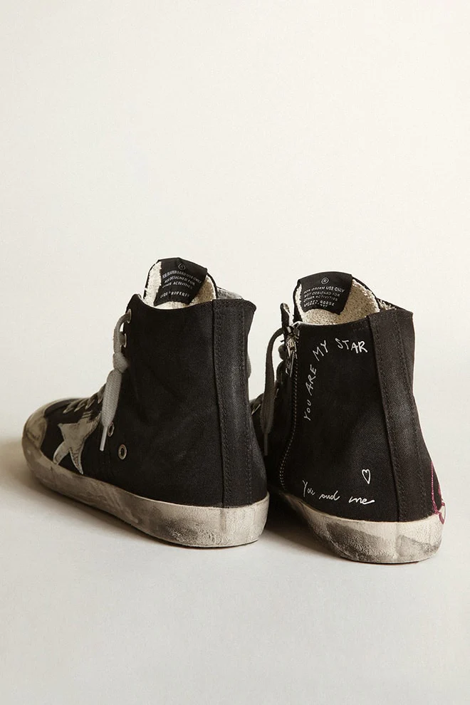 Men | Francy Penstar Sneakers Black Canvas with Golden Goose Signature & White Leather Star | Black x White x Purple - Image 2