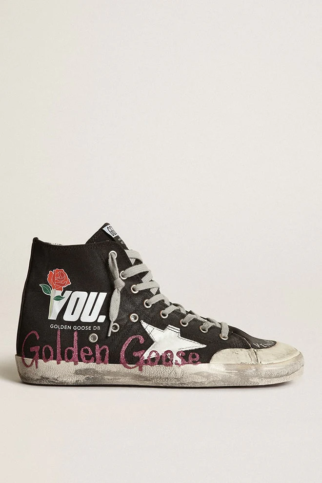 Men | Francy Penstar Sneakers Black Canvas with Golden Goose Signature & White Leather Star | Black x White x Purple - Image 4
