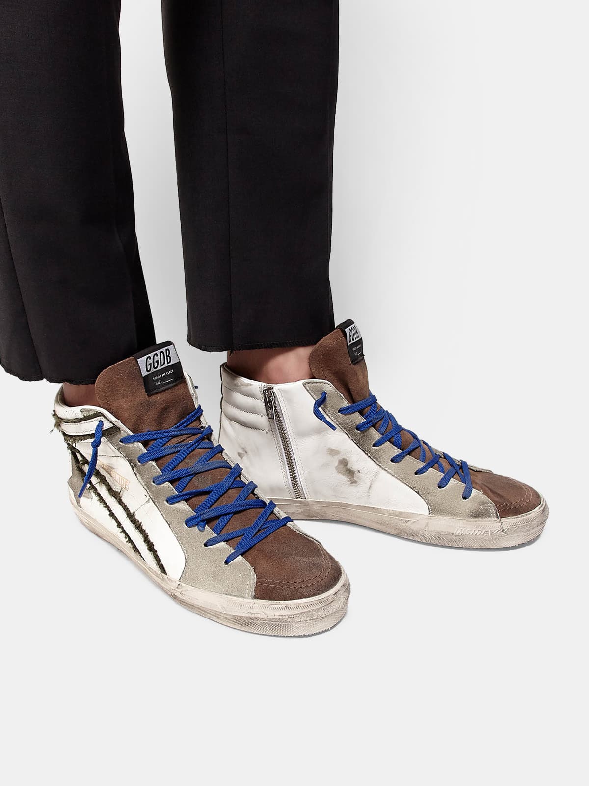 Men | Leather & Suede Sneakers with Inserts Raw Edge Canvas - Image 5