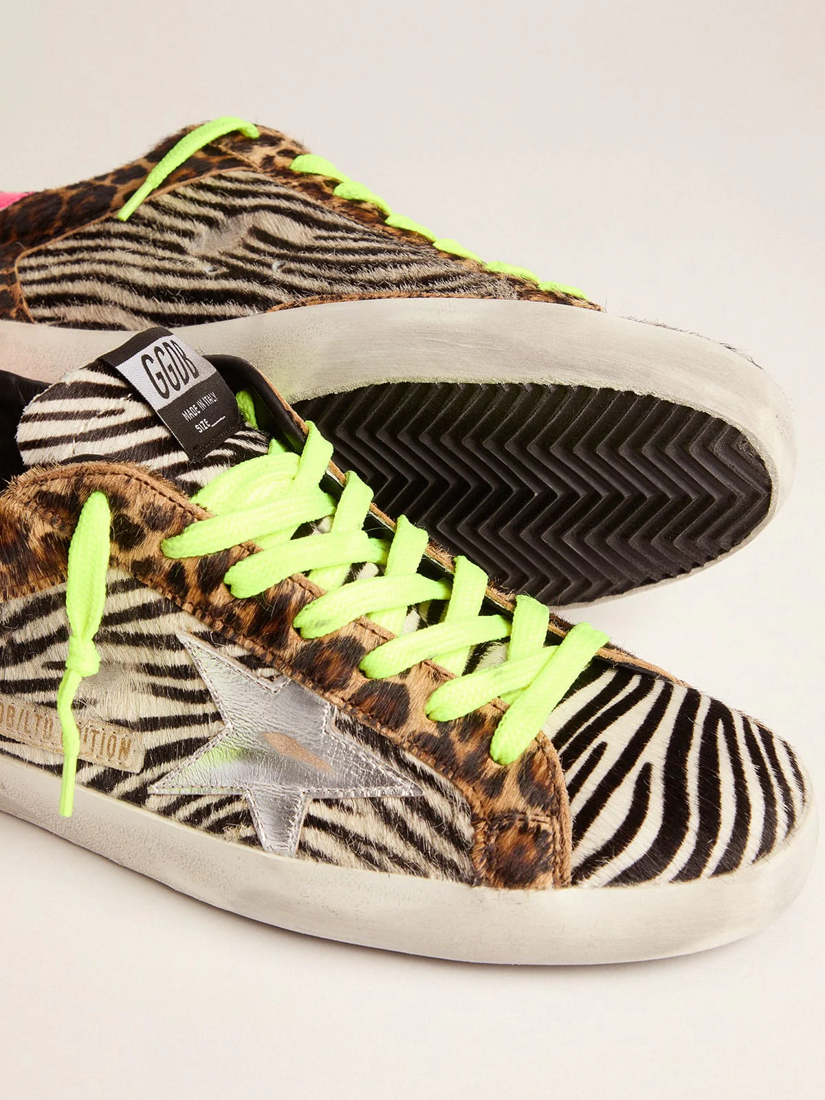 Men | Limited Edition Lab Glitter Animal-Print Super-Star Sneakers | Black Zebra x Beige Brown Leo x Silver x Fuchsia Fluo - Image 2