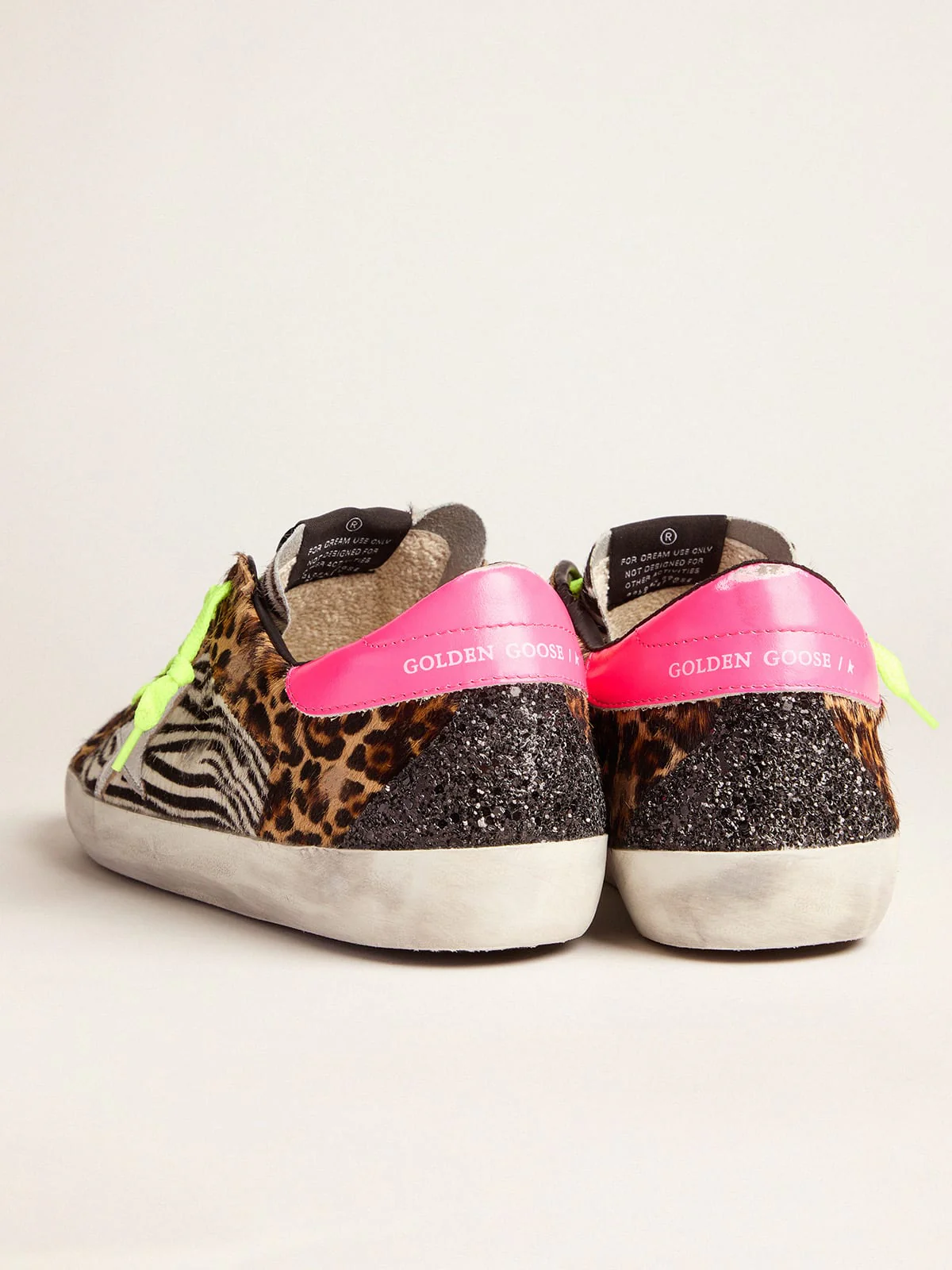 Men | Limited Edition Lab Glitter Animal-Print Super-Star Sneakers | Black Zebra x Beige Brown Leo x Silver x Fuchsia Fluo - Image 4