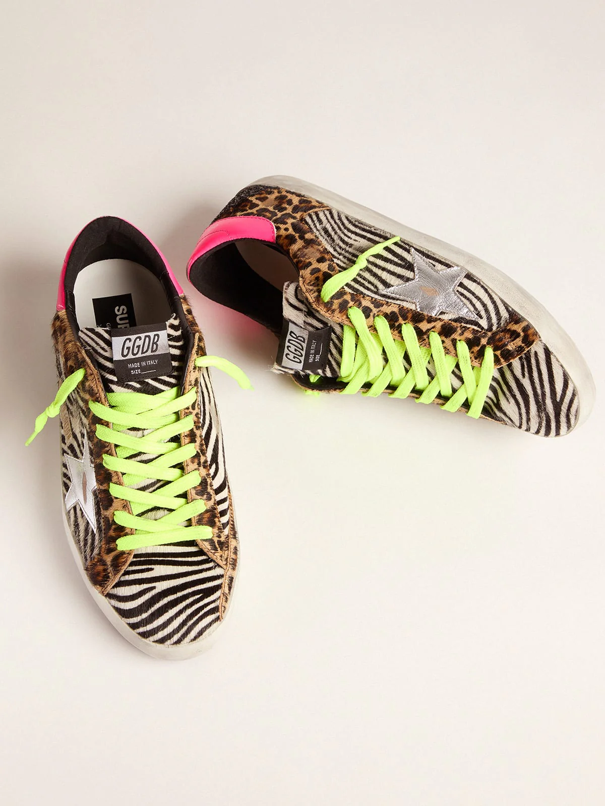 Men | Limited Edition Lab Glitter Animal-Print Super-Star Sneakers | Black Zebra x Beige Brown Leo x Silver x Fuchsia Fluo - Image 5