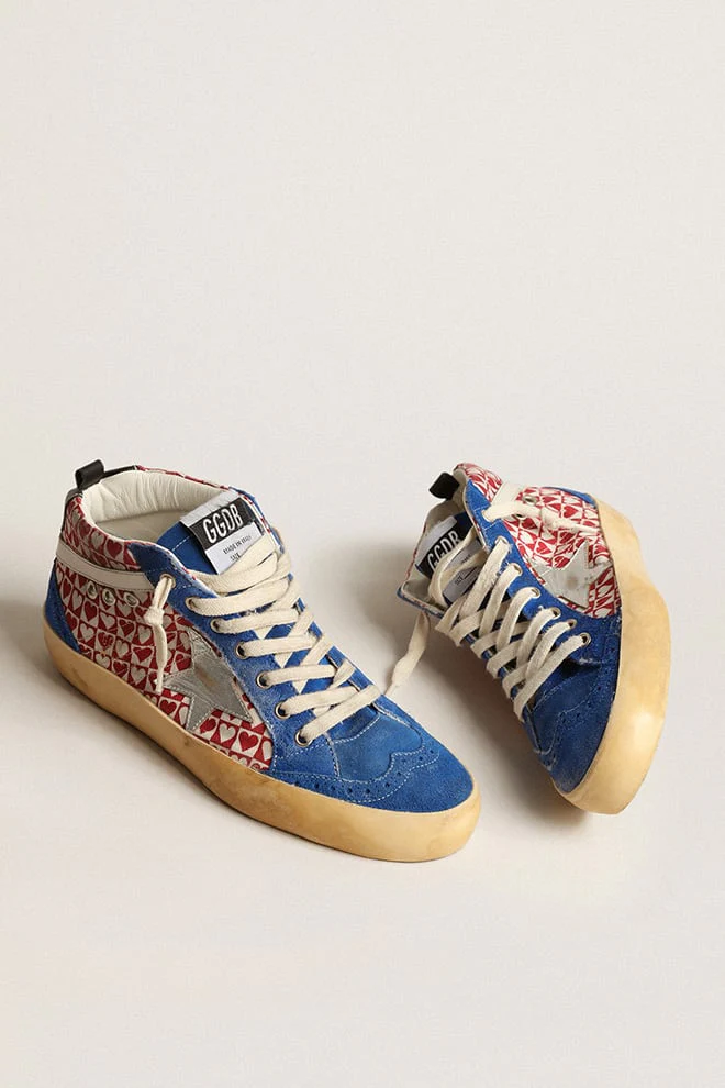 Men | Mid Star Canvas with Heart Print & Silver Star | White Red Check x Blue x Silver x Cream x Black - Image 8