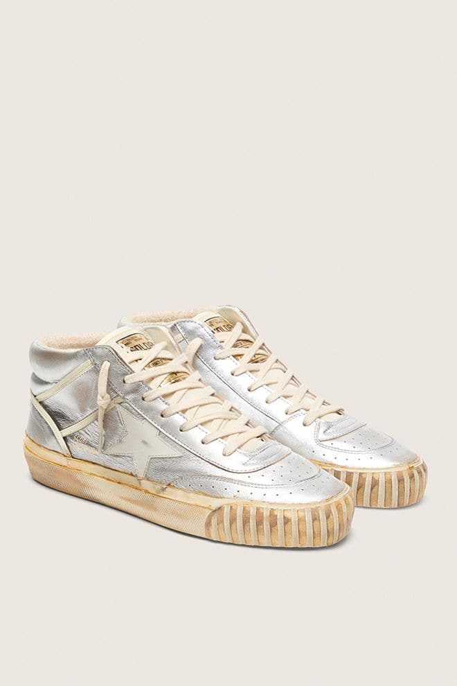 Men | Mid Star Ltd Silver Metallic Leather with Ivory Star | Silver x White Beige x White - Image 3