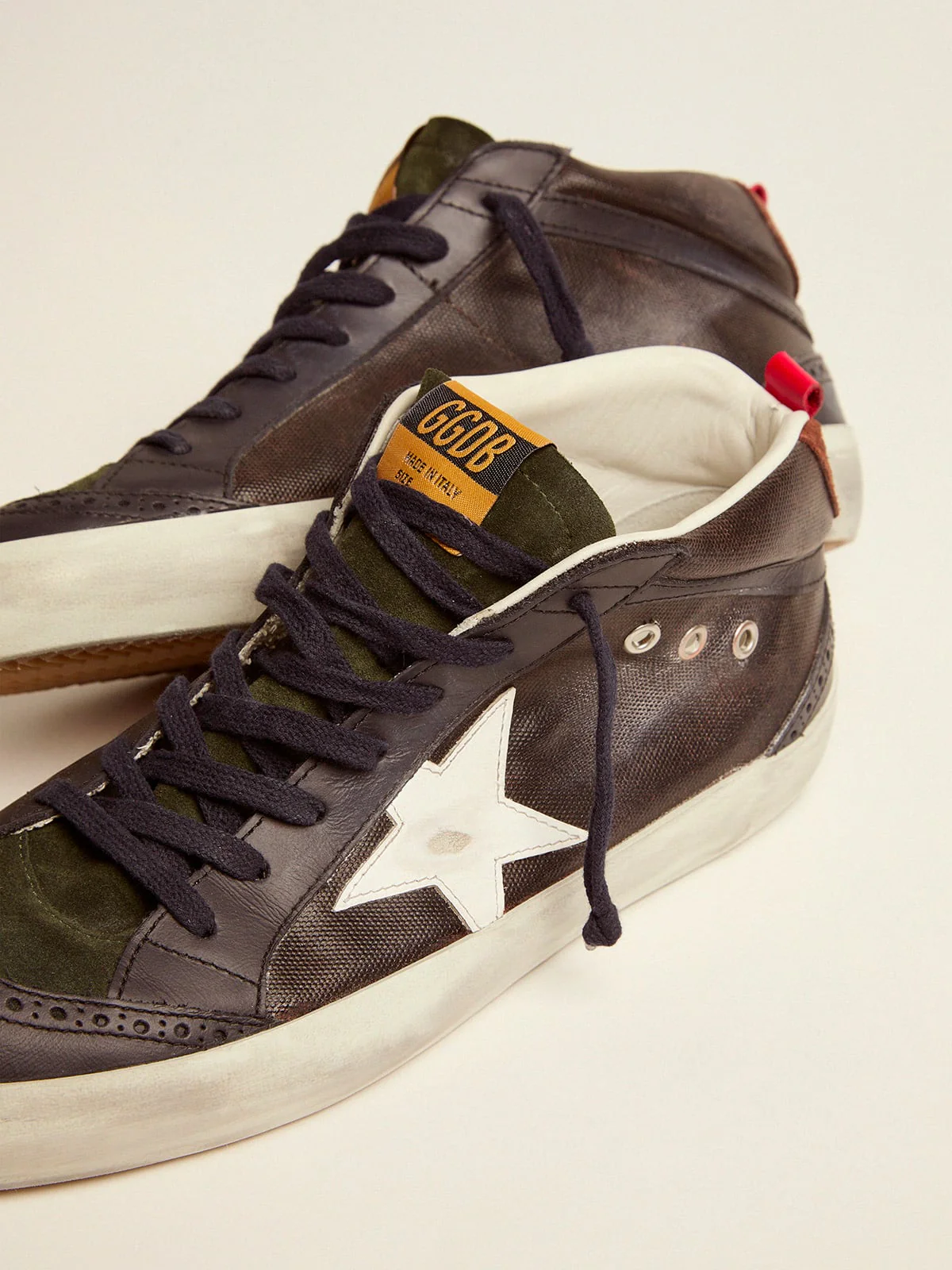 Men | Mid Star Sneakers Dark Blue Canvas with White Leather Star | Dark Brown x White x Dark Blue