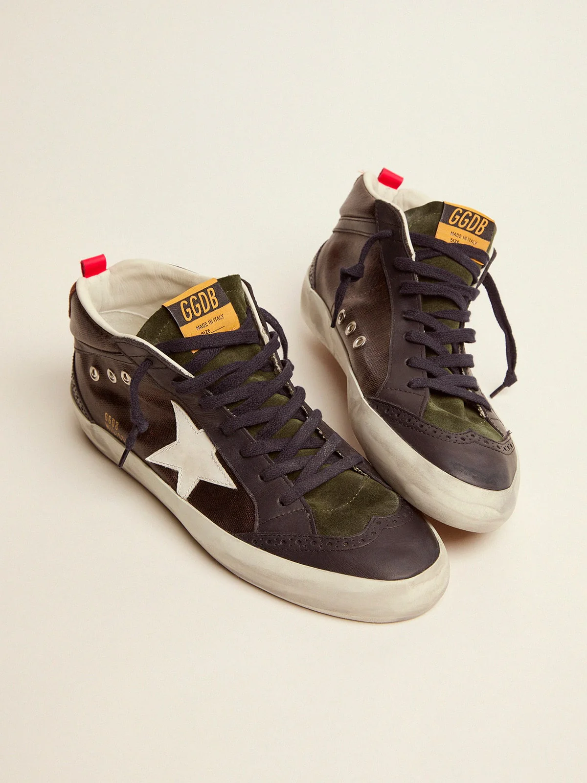 Men | Mid Star Sneakers Dark Blue Canvas with White Leather Star | Dark Brown x White x Dark Blue - Image 4