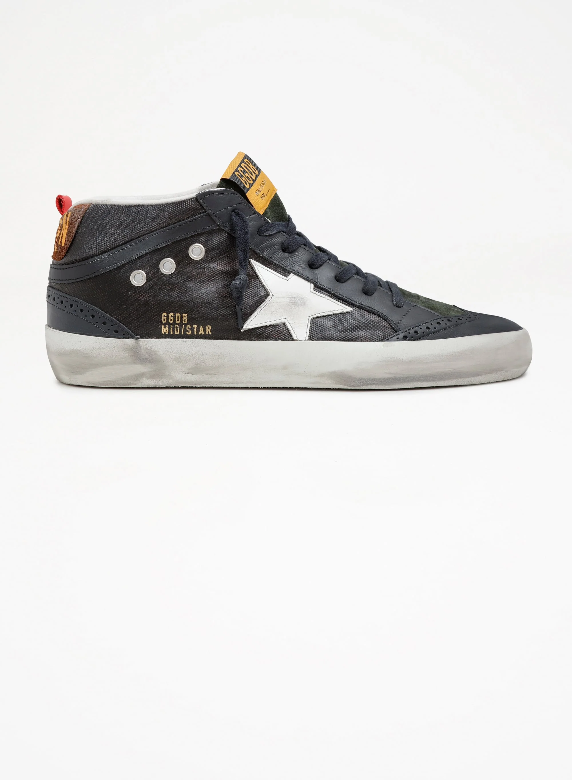 Men | Mid Star Sneakers Dark Blue Canvas with White Leather Star | Dark Brown x White x Dark Blue - Image 6