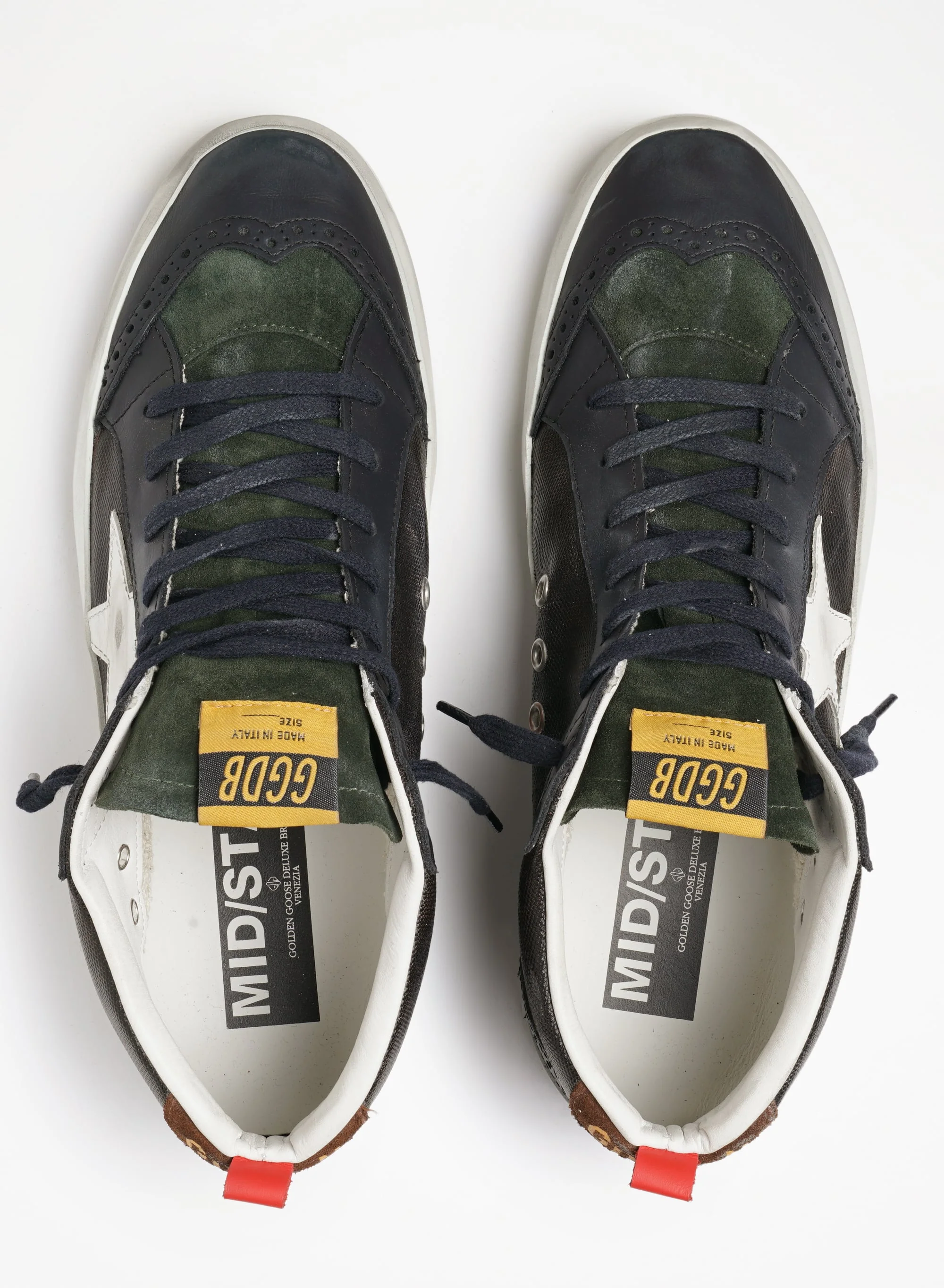 Men | Mid Star Sneakers Dark Blue Canvas with White Leather Star | Dark Brown x White x Dark Blue - Image 7