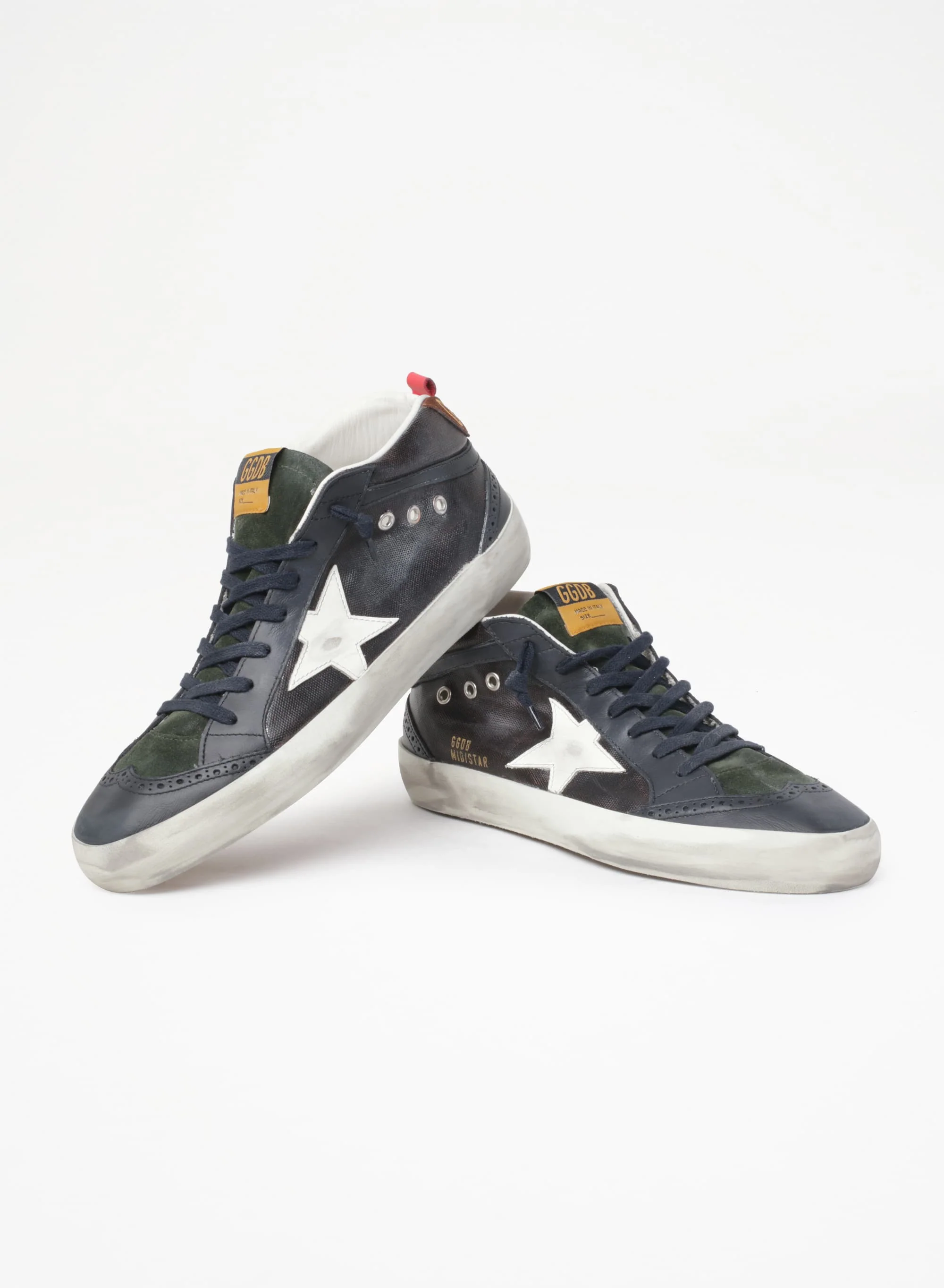 Men | Mid Star Sneakers Dark Blue Canvas with White Leather Star | Dark Brown x White x Dark Blue - Image 9