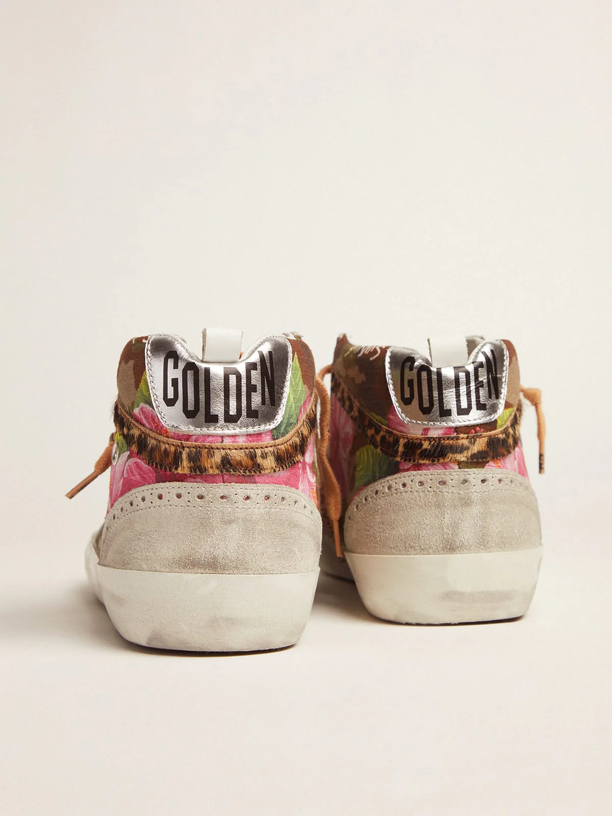 Men | Mid Star Sneakers with Camouflage & Floral Pattern | Green Camouflage x Pink Flowers x Ice x White
