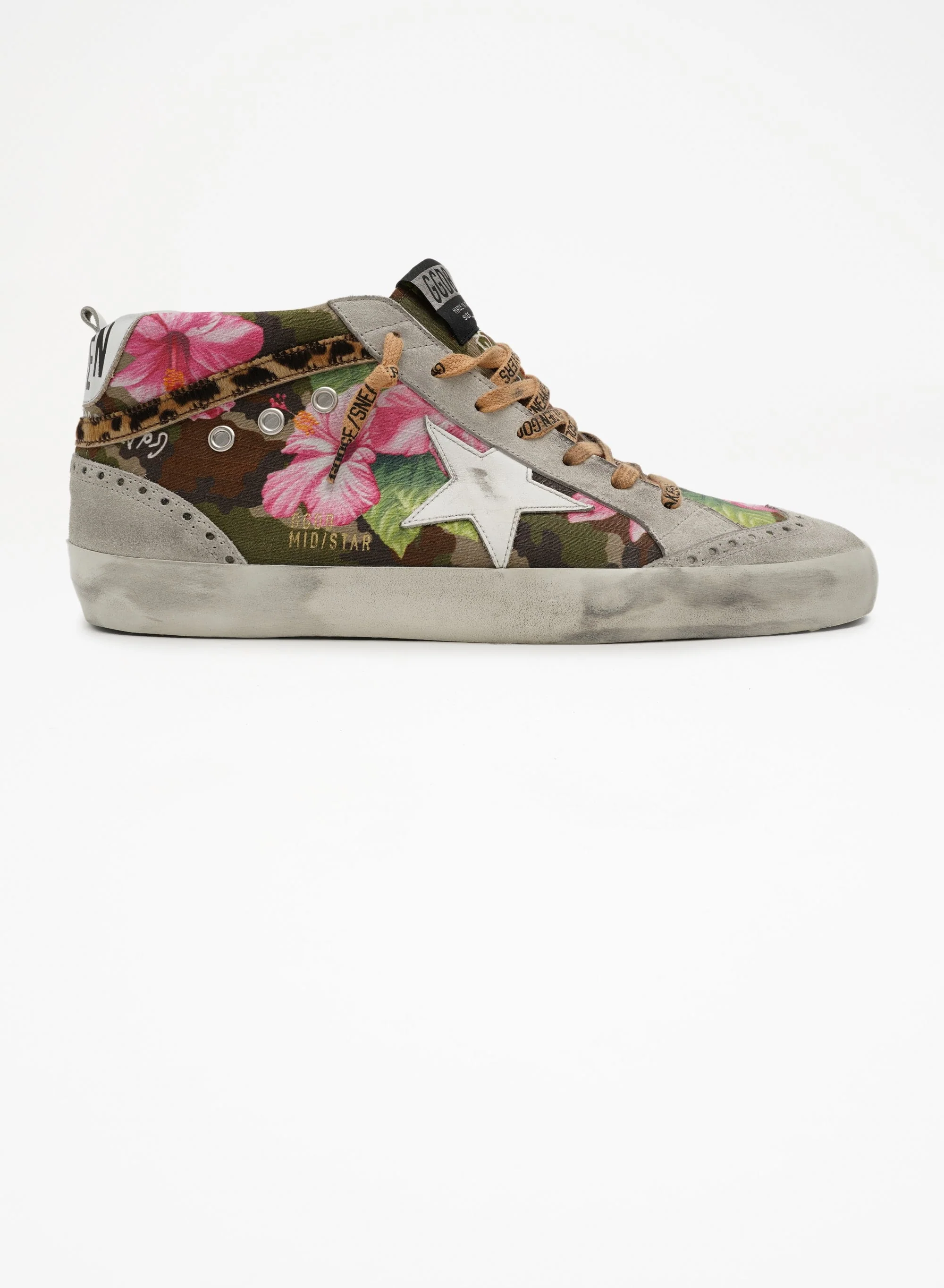 Men | Mid Star Sneakers with Camouflage & Floral Pattern | Green Camouflage x Pink Flowers x Ice x White - Image 5