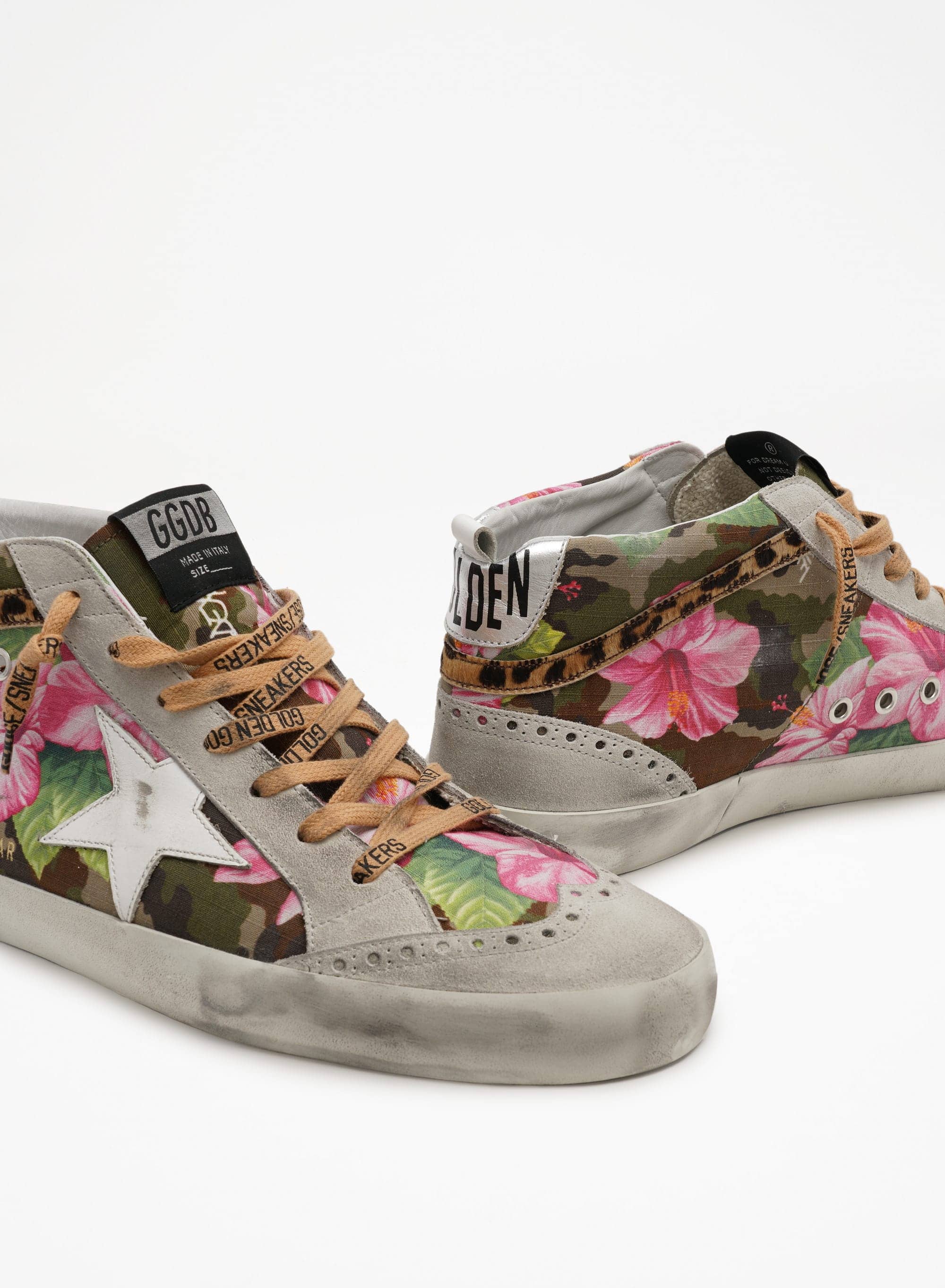 Men | Mid Star Sneakers with Camouflage & Floral Pattern | Green Camouflage x Pink Flowers x Ice x White - Image 7