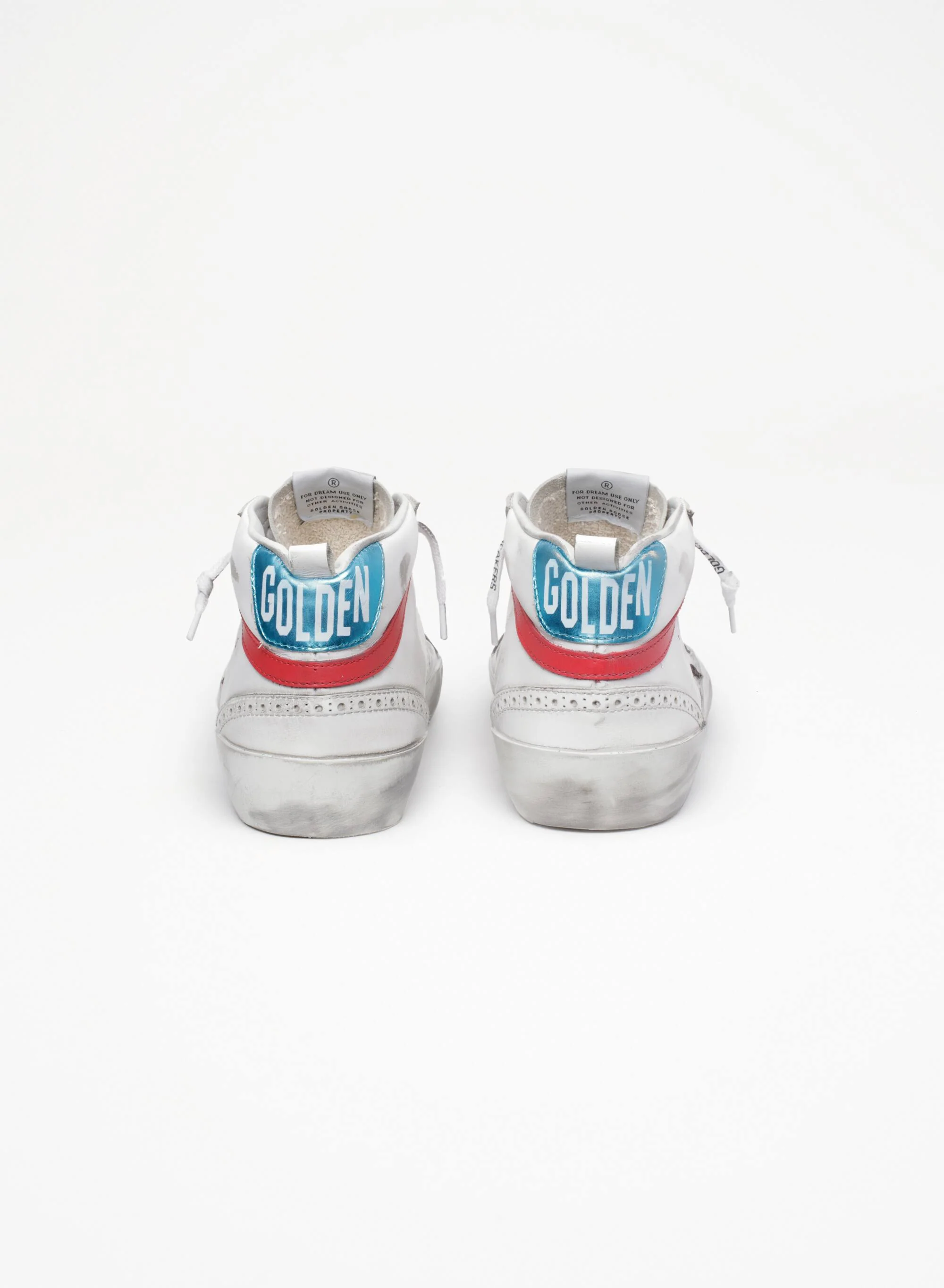 Men | Mid Star Sneakers with Metallic Light Blue Heel Tab & Crackled Khaki Star | White x Kaki x Red x Blue