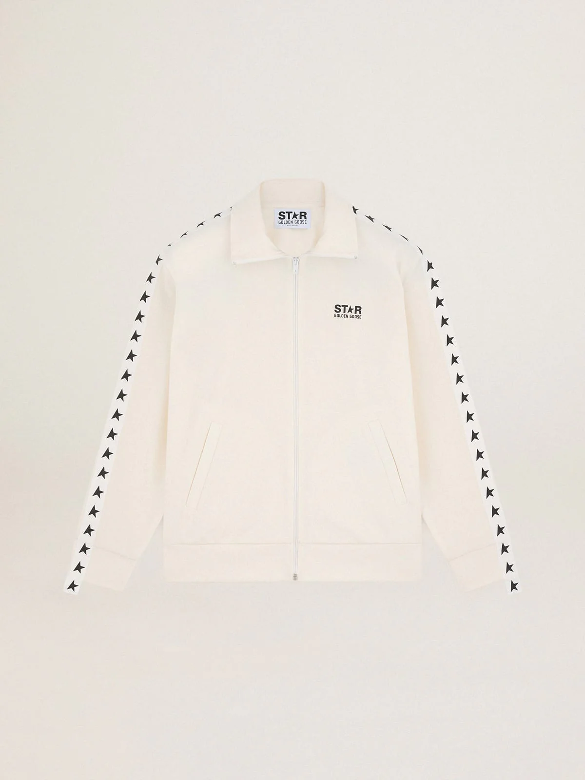 Men | Papyrus White Zipped Sweatshirt with Black Stars | Papyrus x Black