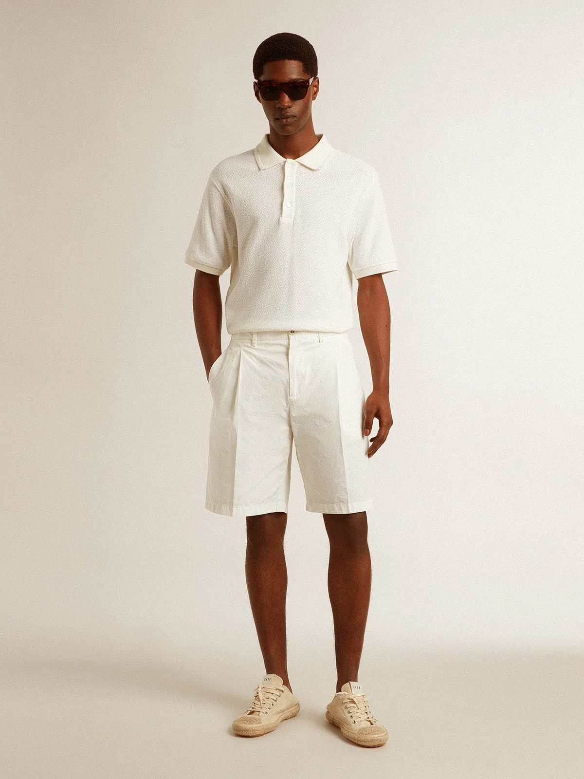 Men | Polo Shirt White Cotton with Mother-Of-Pearl Buttons | White