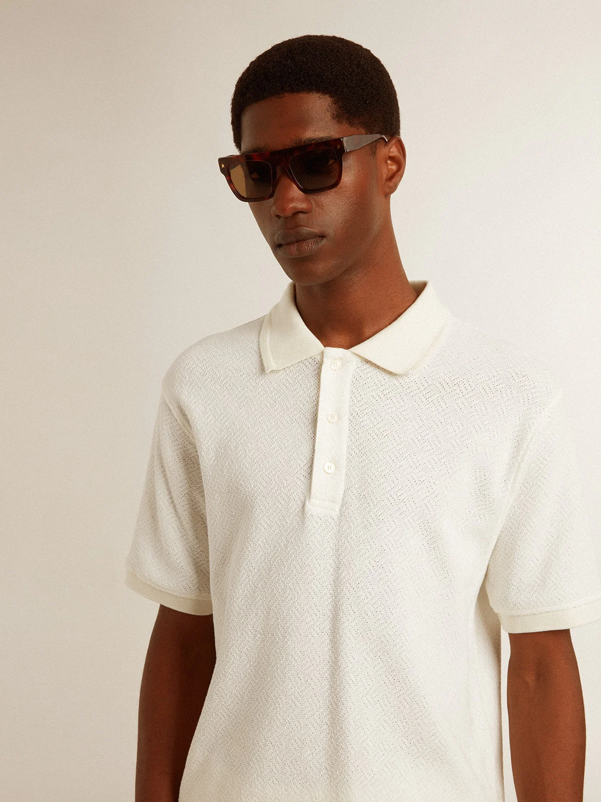 Men | Polo Shirt White Cotton with Mother-Of-Pearl Buttons | White - Image 3