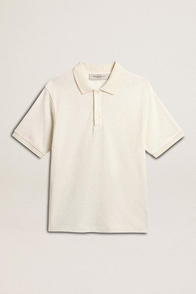 Men | Polo Shirt White Cotton with Mother-Of-Pearl Buttons | White - Image 8