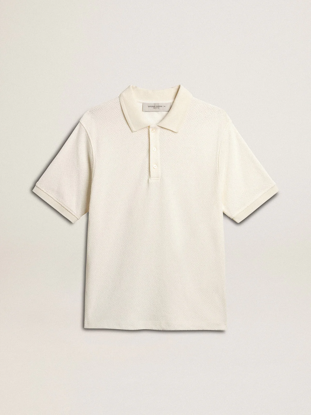 Men | Polo Shirt White Cotton with Mother-Of-Pearl Buttons | White - Image 9
