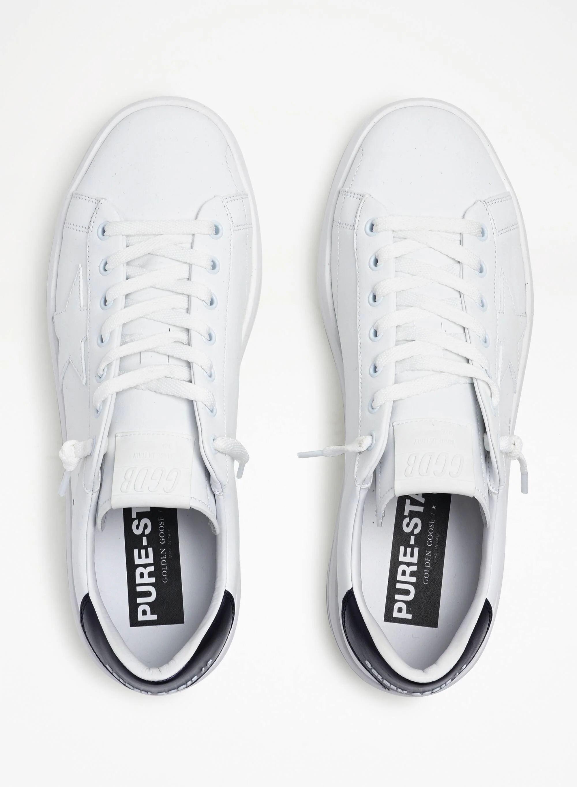 Men | Purestar Sneakers White Leather with Black Heel Tab | White x Navy Blue