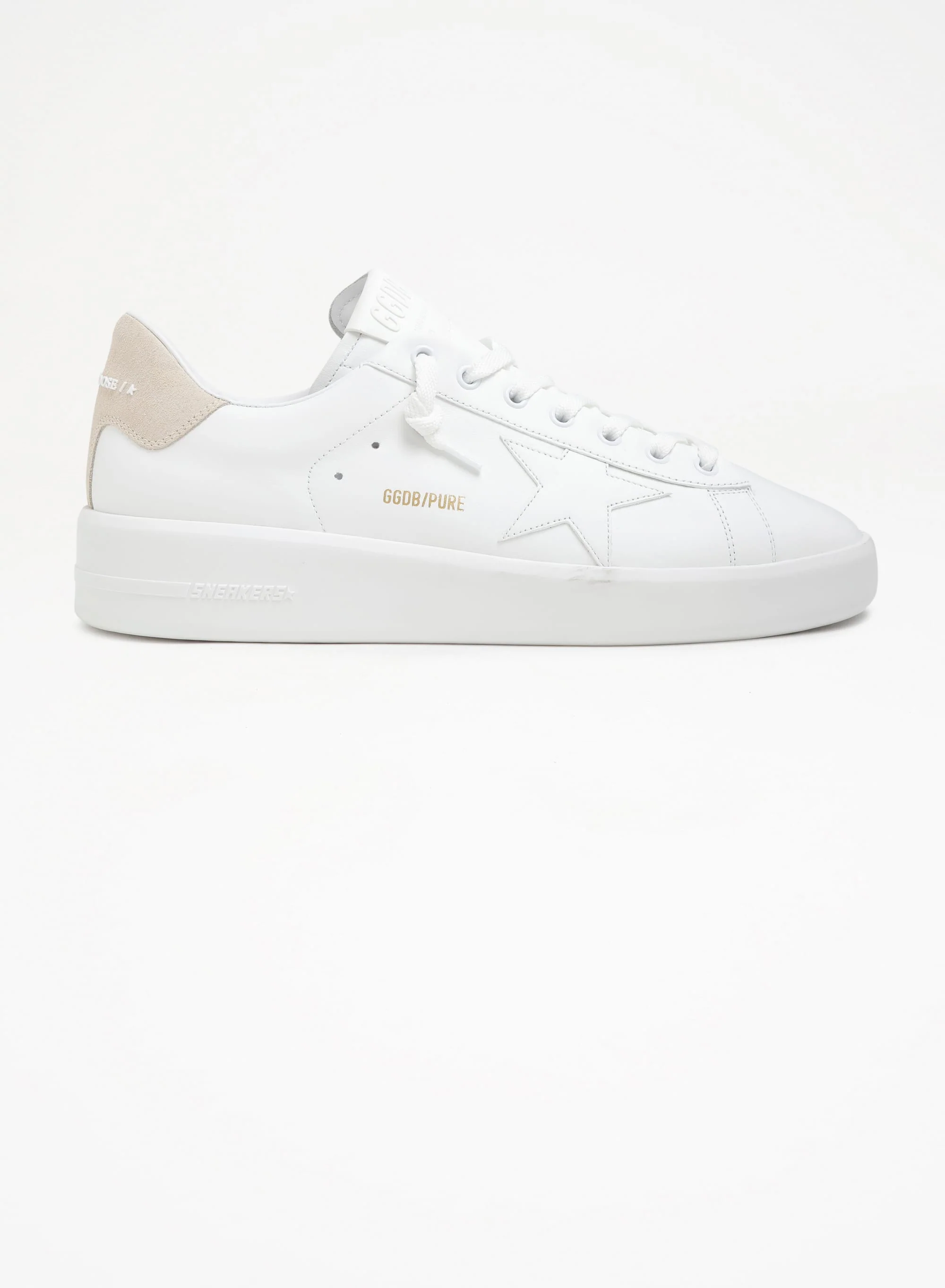 Men | Purestar Sneakers White Leather with Cream Suede Heel Tab | White x Seedpearl - Image 8