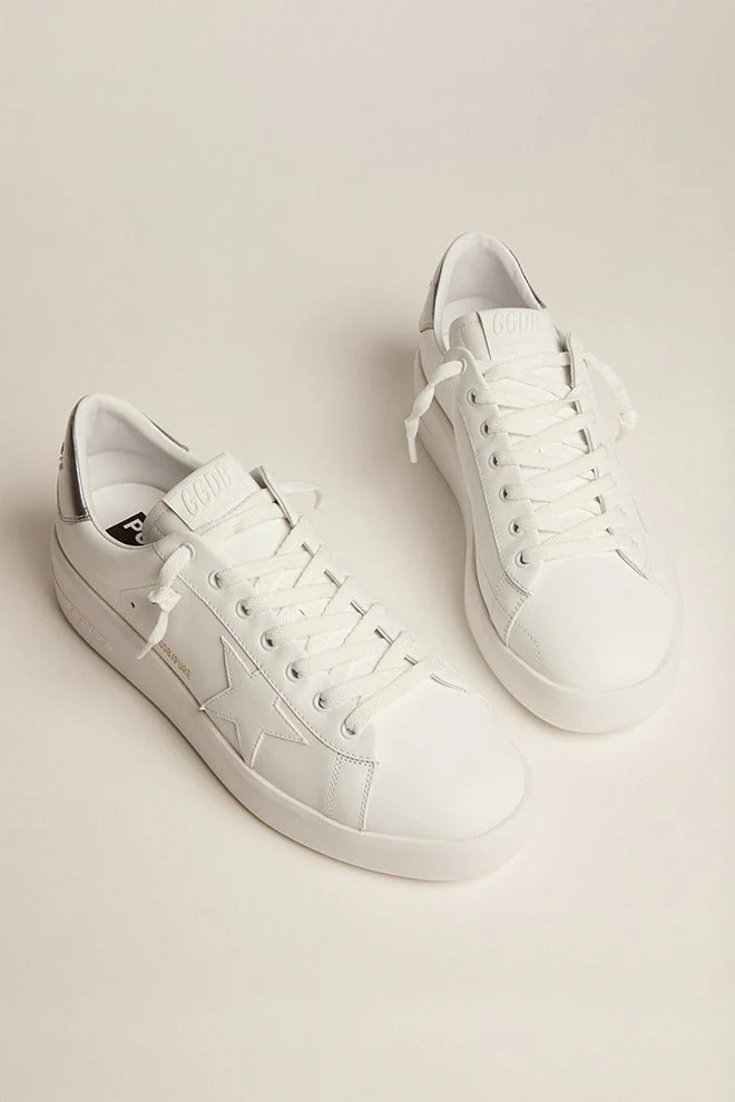 Men | Purestar White Leather with Silver Heel Tab | White x Silver - Image 2