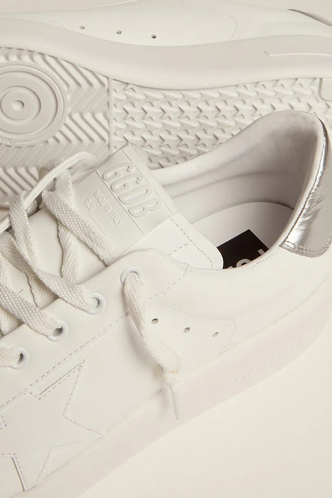 Men | Purestar White Leather with Silver Heel Tab | White x Silver - Image 4