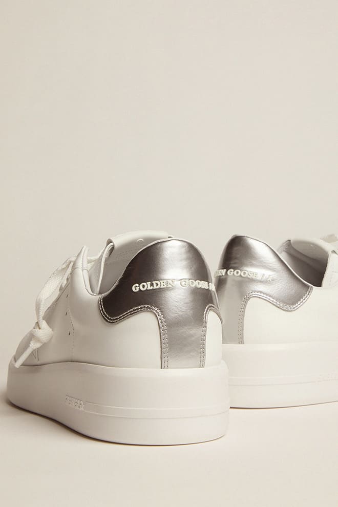 Men | Purestar White Leather with Silver Heel Tab | White x Silver - Image 8