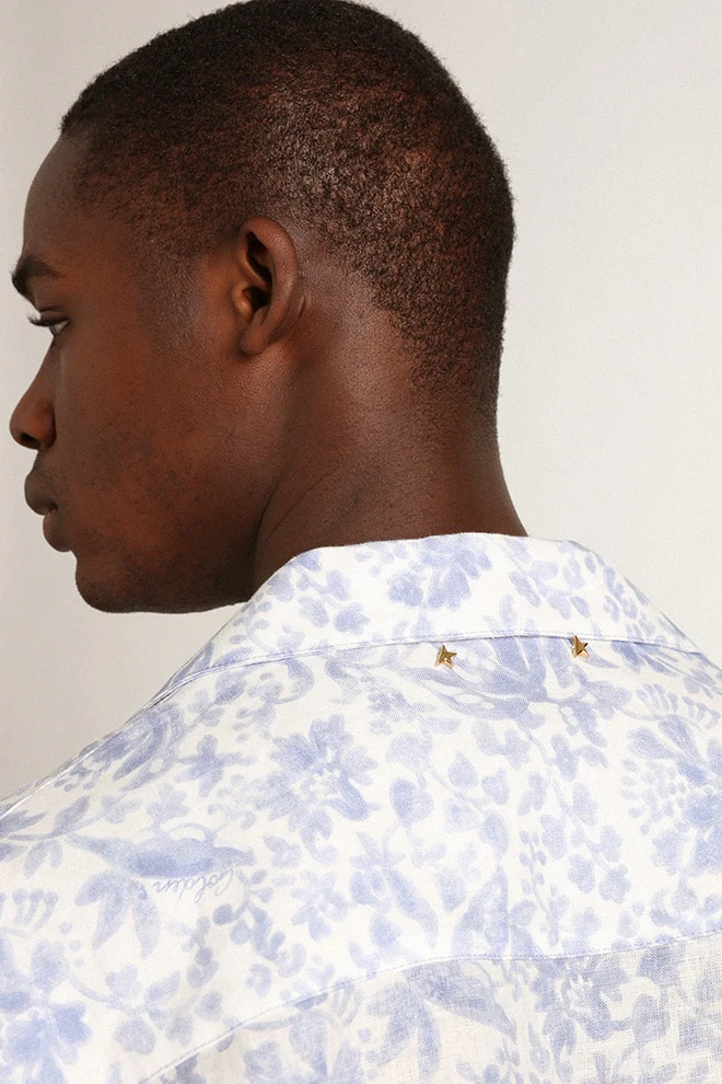Men | Resort Collection Linen Shirt with Mediterranean Blue Print | Mediterranian Blue - Image 11