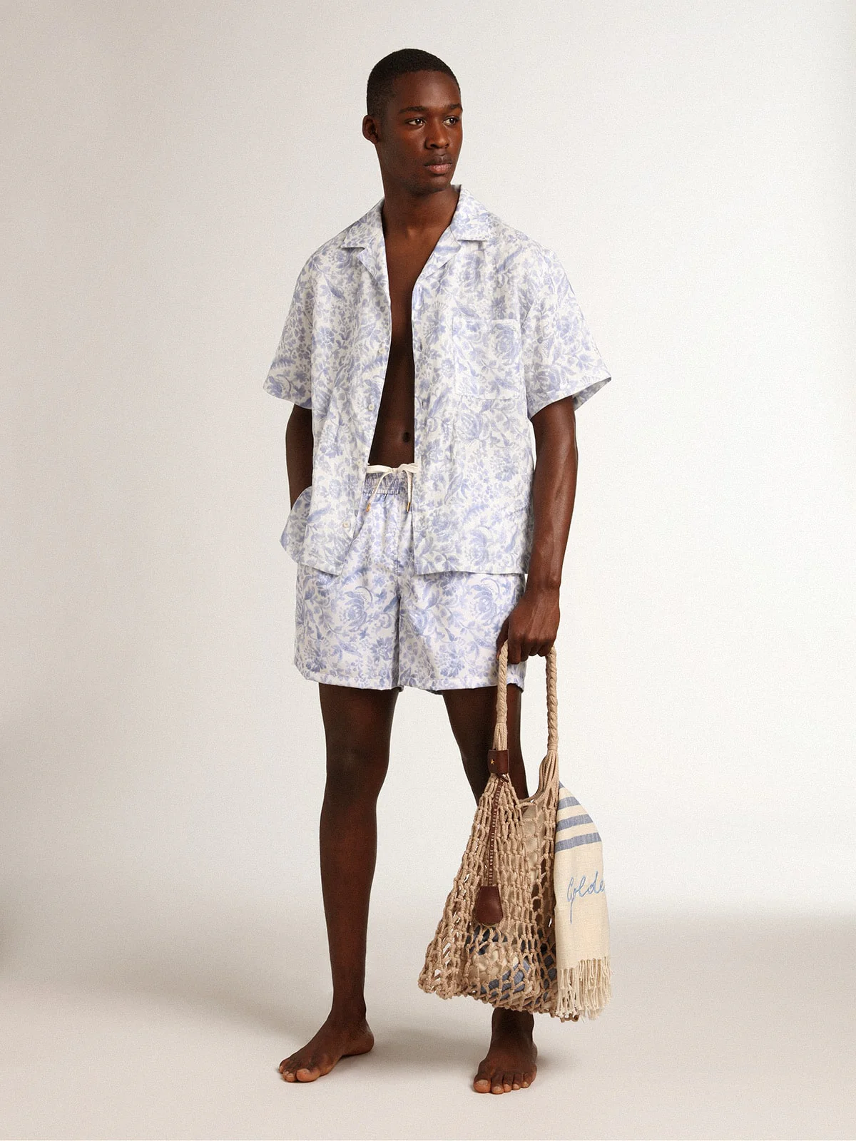 Men | Resort Collection Linen Shirt with Mediterranean Blue Print | Mediterranian Blue - Image 12