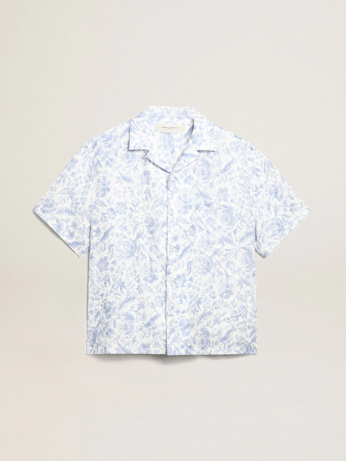 Men | Resort Collection Linen Shirt with Mediterranean Blue Print | Mediterranian Blue - Image 5