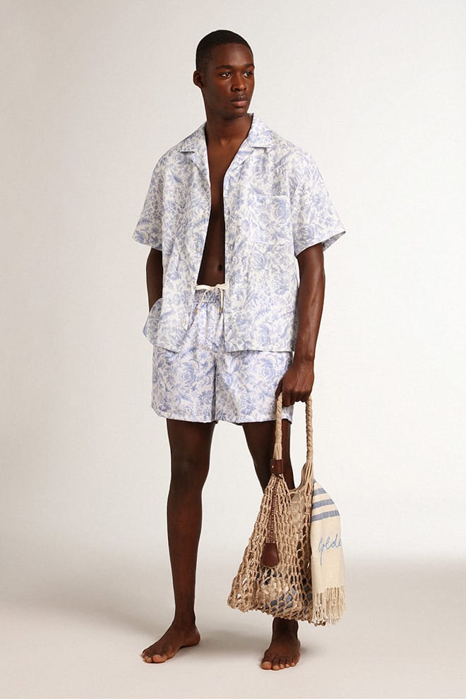 Men | Resort Collection Linen Shirt with Mediterranean Blue Print | Mediterranian Blue - Image 8