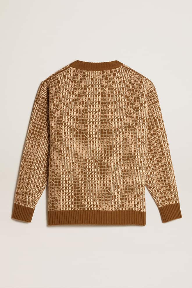 Men | Round-Neck Sweater with Olive-Green Jacquard Lettering Motif | Tapenade x Lamb''S Wool - Image 11