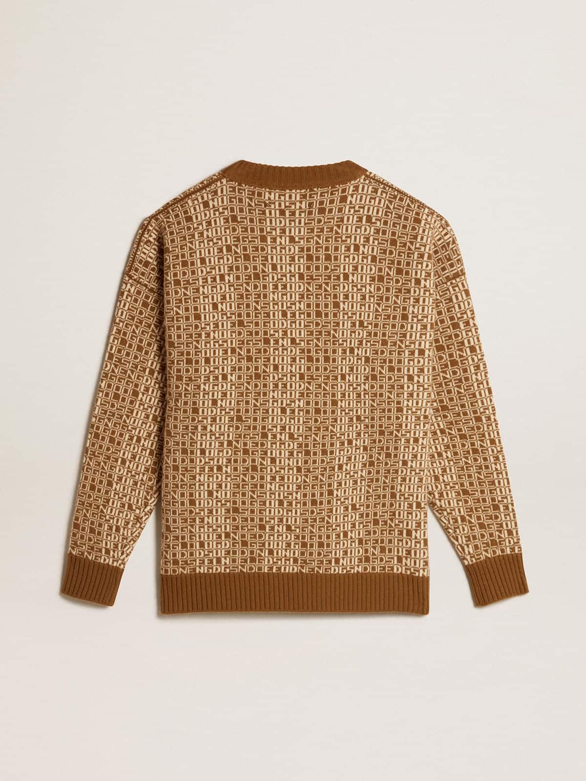 Men | Round-Neck Sweater with Olive-Green Jacquard Lettering Motif | Tapenade x Lamb''S Wool - Image 4
