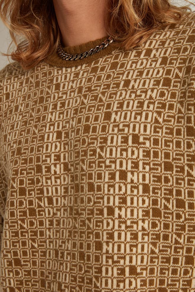 Men | Round-Neck Sweater with Olive-Green Jacquard Lettering Motif | Tapenade x Lamb''S Wool - Image 5