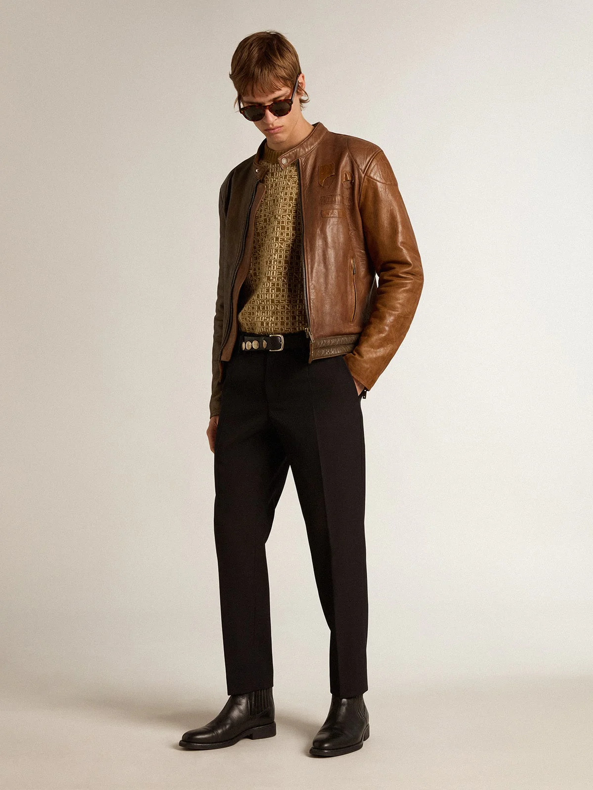 Men | Round-Neck Sweater with Olive-Green Jacquard Lettering Motif | Tapenade x Lamb''S Wool - Image 8