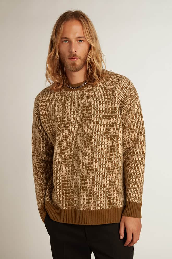 Men | Round-Neck Sweater with Olive-Green Jacquard Lettering Motif | Tapenade x Lamb''S Wool - Image 9