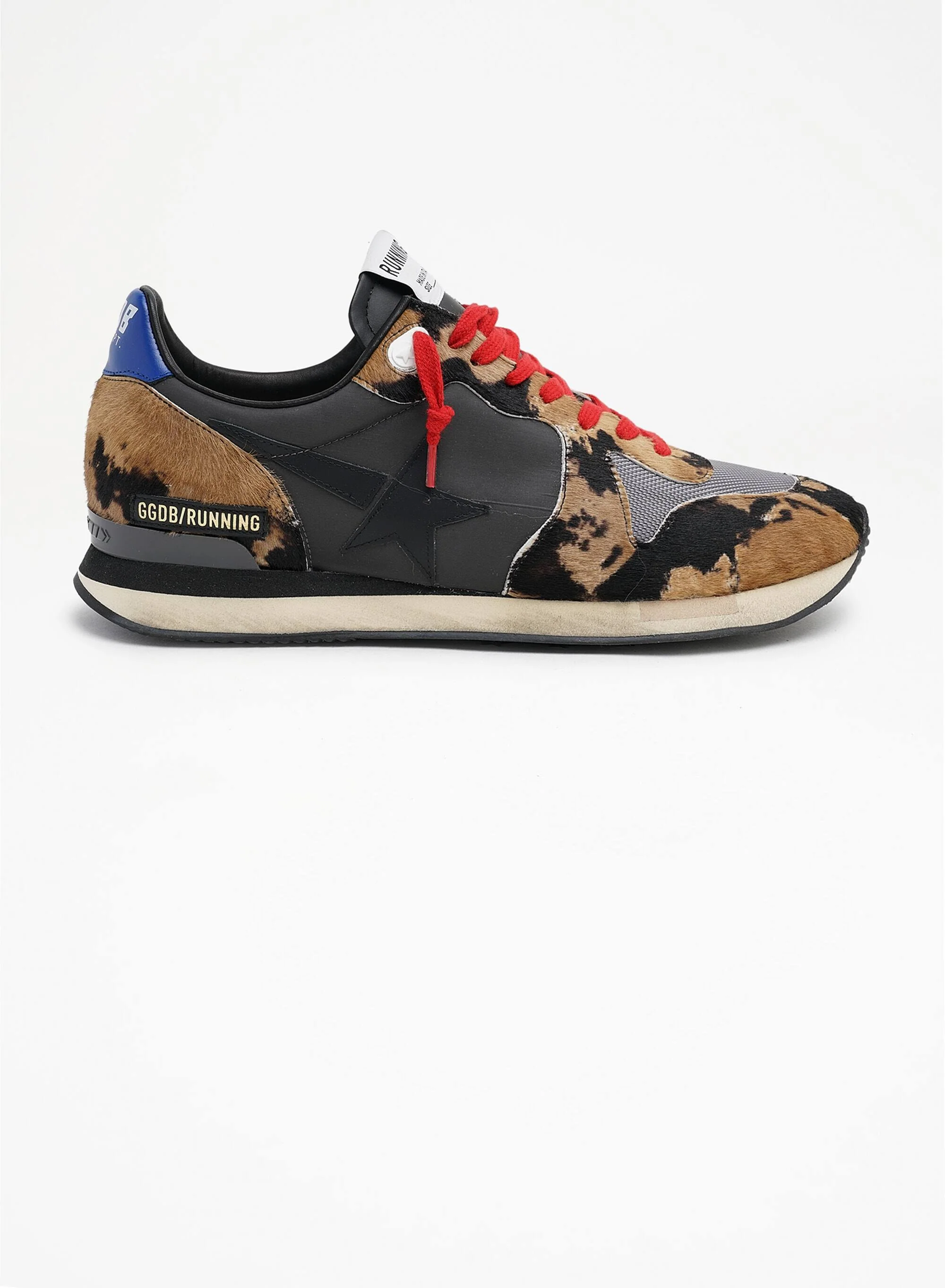 Men | Running Sneakers with Pony Skin & Textured Nylon Inserts | Brown Black Leo x Grey x Navy x Black