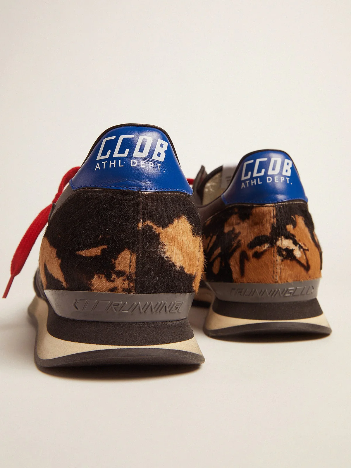 Men | Running Sneakers with Pony Skin & Textured Nylon Inserts | Brown Black Leo x Grey x Navy x Black - Image 2