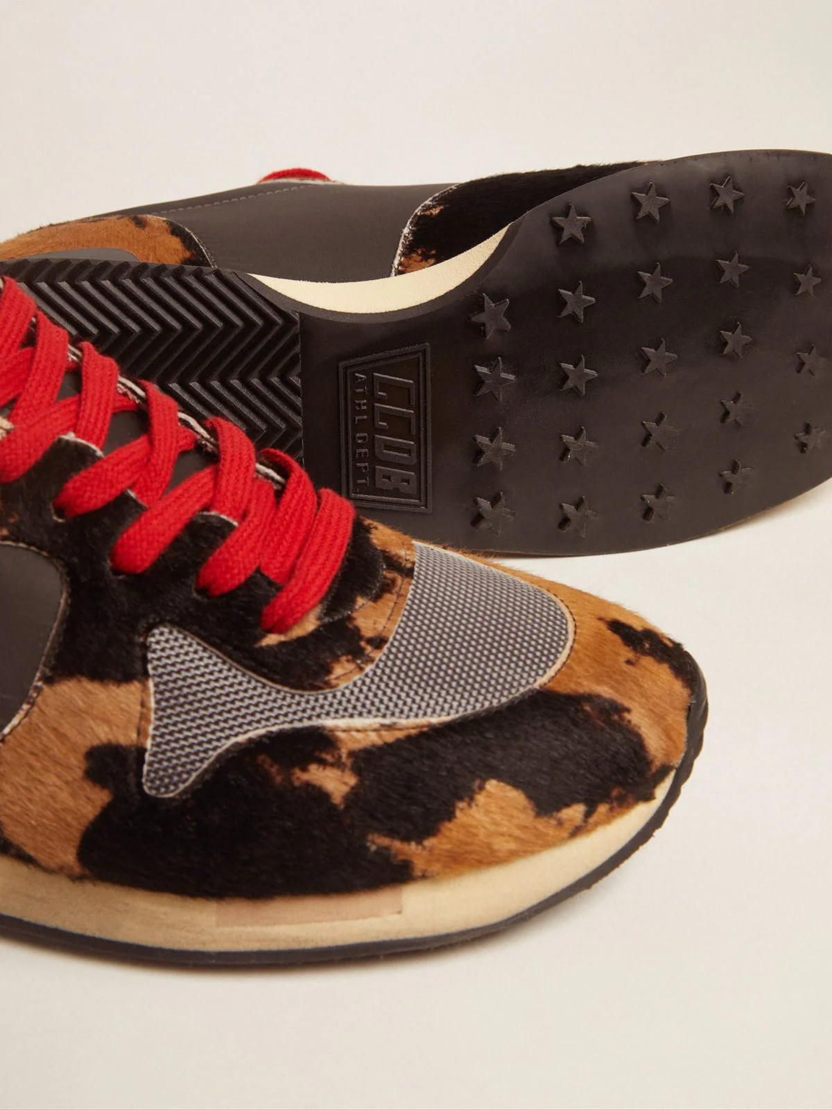Men | Running Sneakers with Pony Skin & Textured Nylon Inserts | Brown Black Leo x Grey x Navy x Black - Image 3