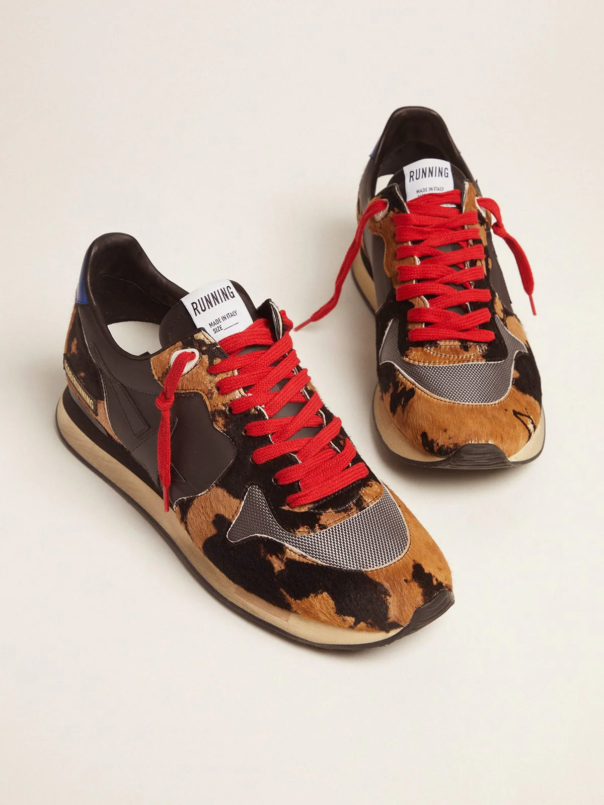 Men | Running Sneakers with Pony Skin & Textured Nylon Inserts | Brown Black Leo x Grey x Navy x Black - Image 4