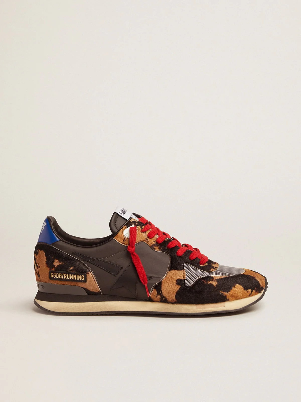 Men | Running Sneakers with Pony Skin & Textured Nylon Inserts | Brown Black Leo x Grey x Navy x Black - Image 5