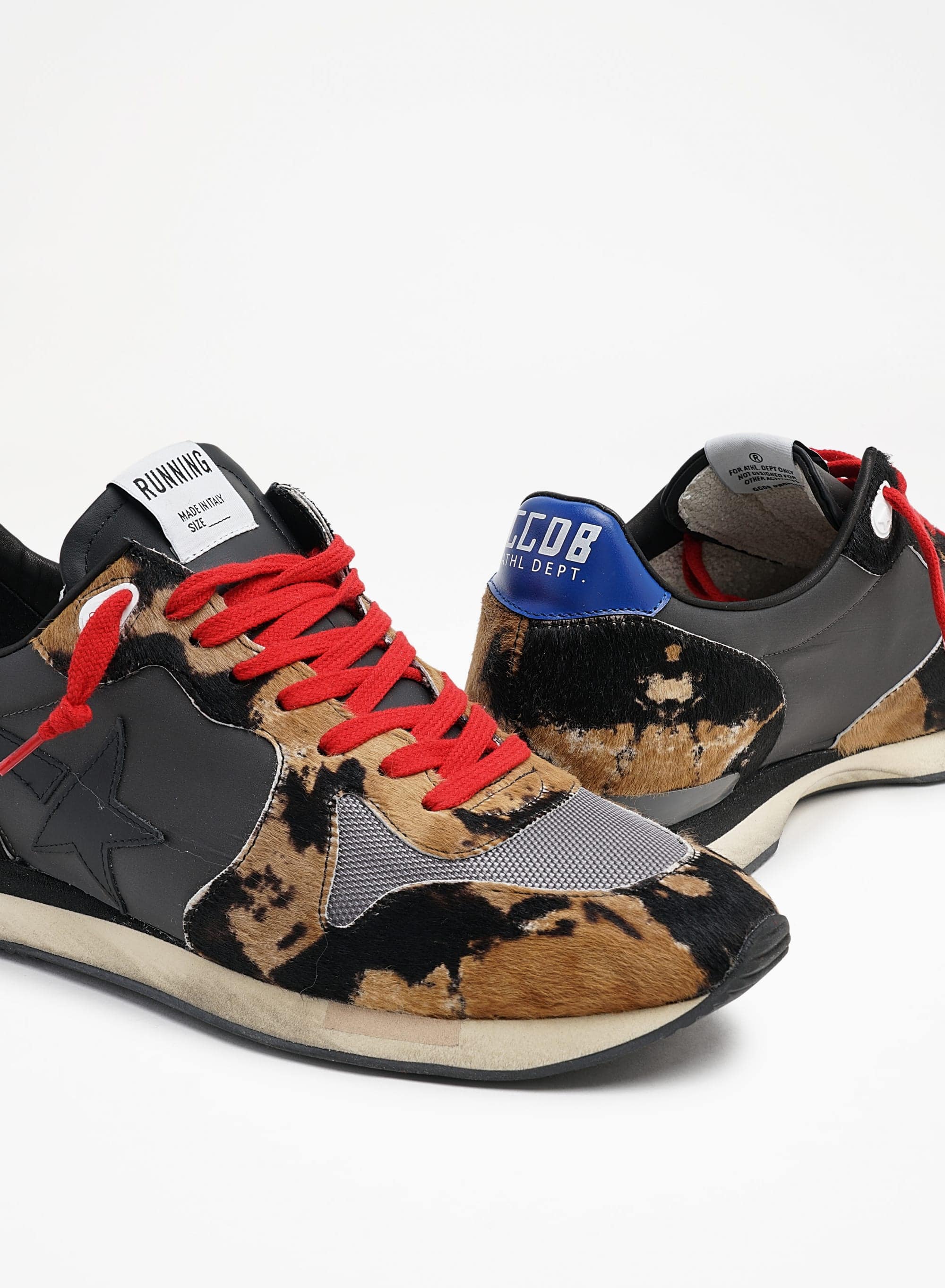 Men | Running Sneakers with Pony Skin & Textured Nylon Inserts | Brown Black Leo x Grey x Navy x Black - Image 6