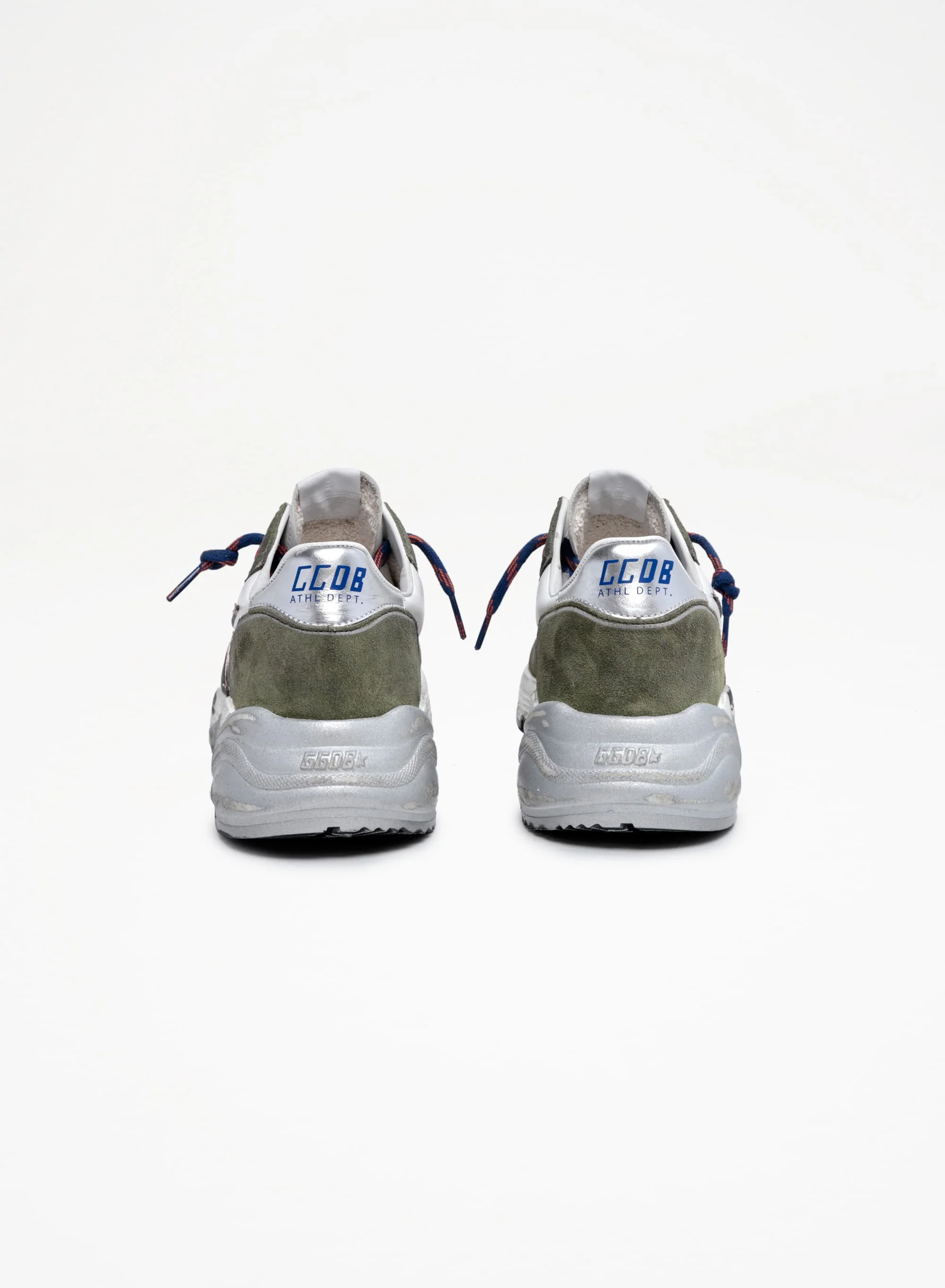 Men | Running Sole Dark Green Suede with Rose Quartz Star & Silver Heel Tab | White x Dark Green x Rose Quartz x Silver
