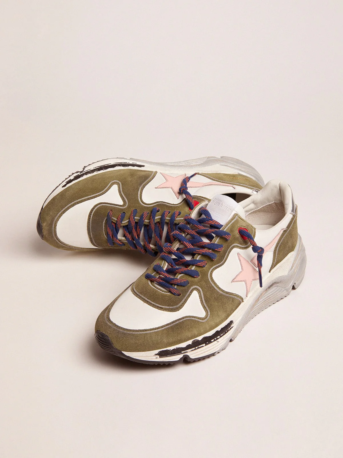 Men | Running Sole Dark Green Suede with Rose Quartz Star & Silver Heel Tab | White x Dark Green x Rose Quartz x Silver - Image 7