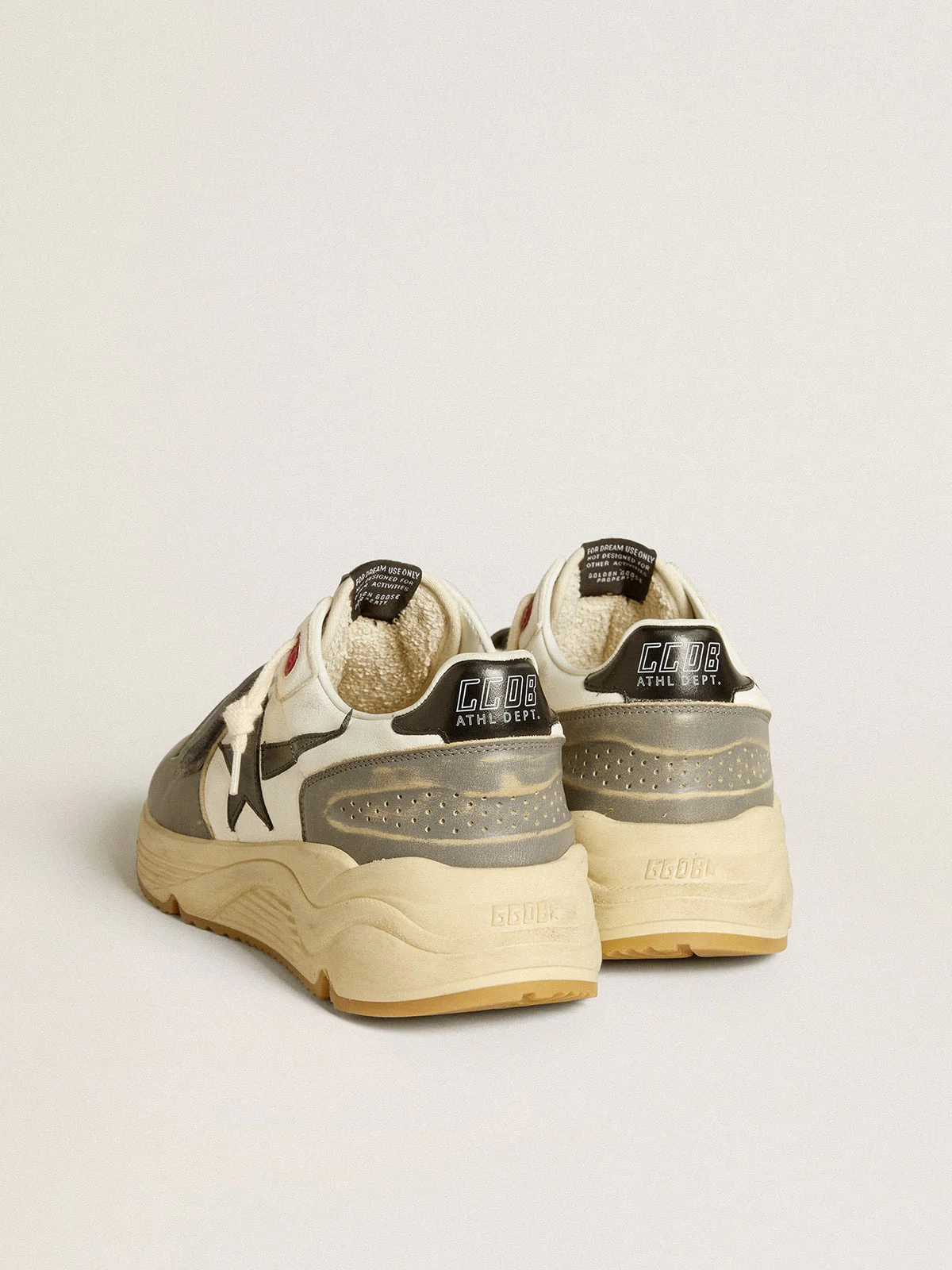 Men | Running Sole Lab Cream-Colored Leather with Gray Strap & Black Star | Cream x Grey x Black - Image 2