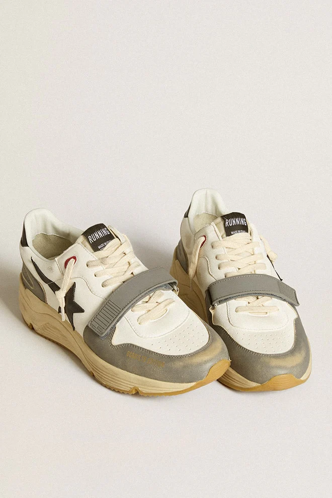 Men | Running Sole Lab Cream-Colored Leather with Gray Strap & Black Star | Cream x Grey x Black - Image 3