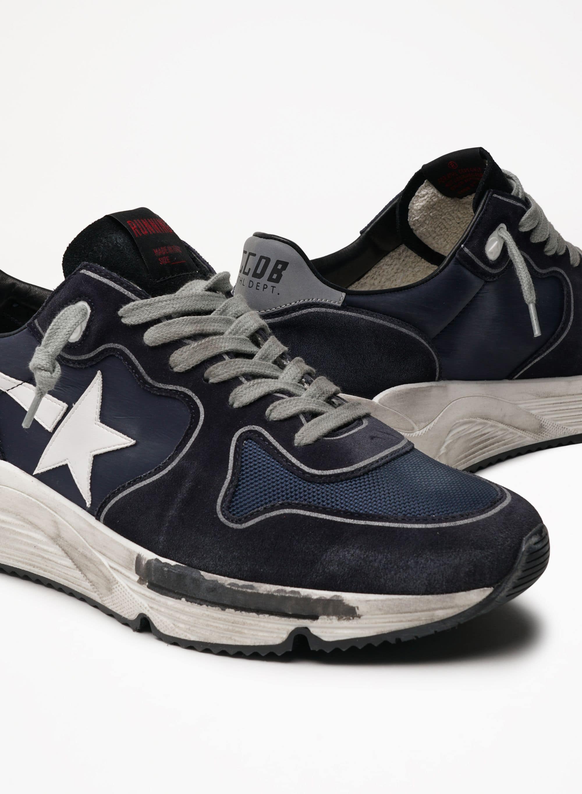 Men | Running Sole Nylon Leather Star Suede Heel | Navy x Deep Blue x White x Silver - Image 4